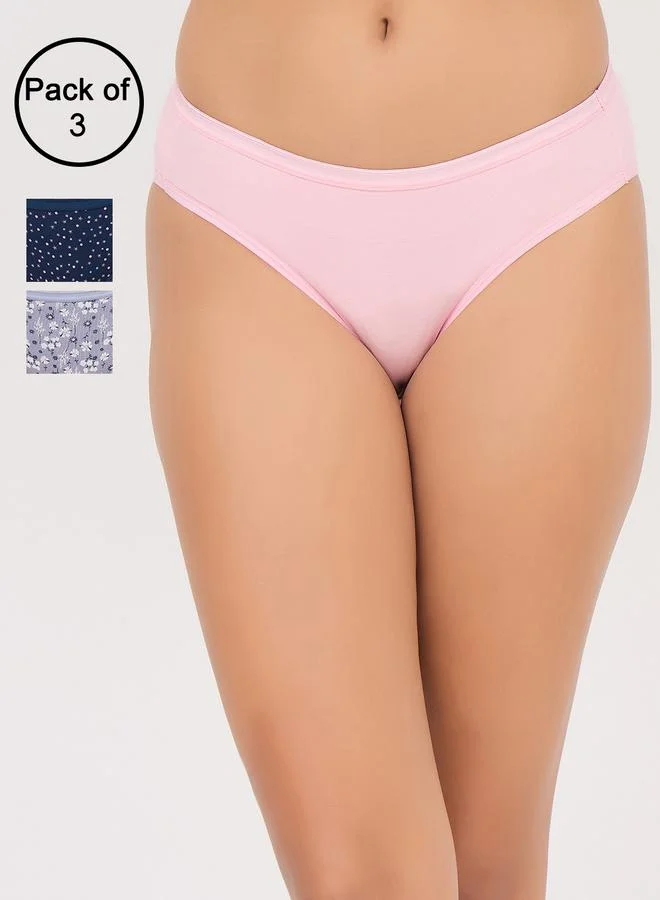 Clovia  Pack of 3- Printed Low Waist Bikini - Cotton for Women | Best Price UAE